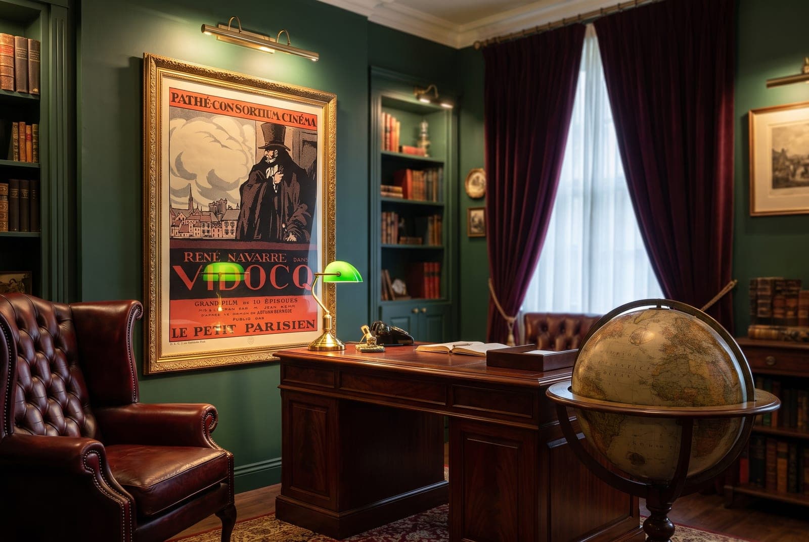 The Vidocq affiche reproduction, framed in a gentleman’s study